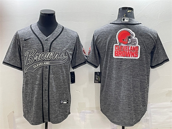 Men's Cleveland Browns Gray Team Big Logo With Patch Cool Base Stitched Baseball Jersey